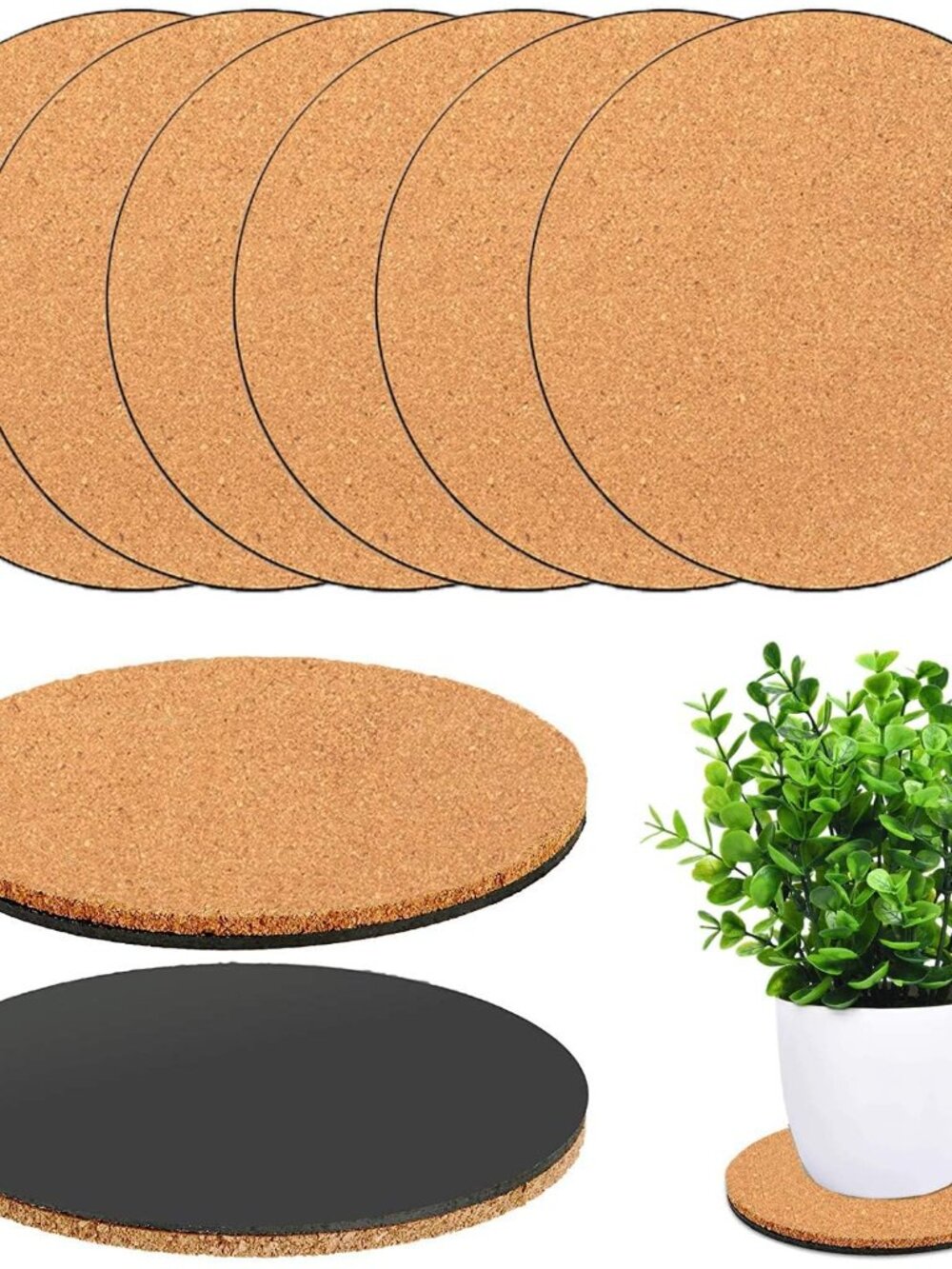 6 Pieces Cork Plant Coasters, 6 Inch Cork Plant Mats, Cork Coaster for Planters,